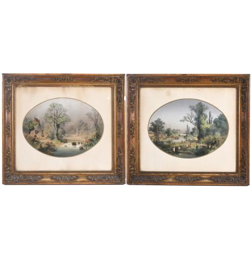 LOUIS ÉMILE DARDOIZE (1826-1901). OVAL LANDSCAPES.