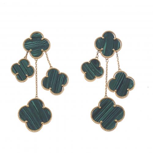 PENDIENTES LARGOS ESTILO "VAN CLEEF" CON MALAQUITA.