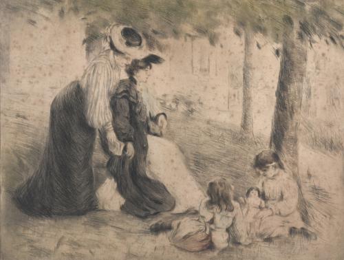 MANUEL ROBBE (1872-1936) "DAMAS CON NIÑAS EN EL PARQUE"