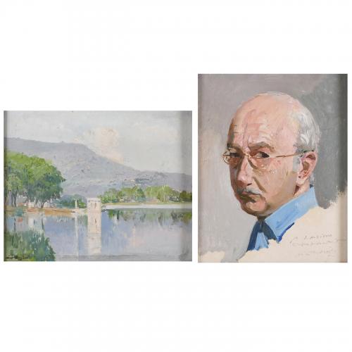 ARMAND MIRAVALLS BOVÉ (1916-1978). "PAISAJE BAÑOLAS", 1975 y "RETRATO SR.MILICUA", 1977.