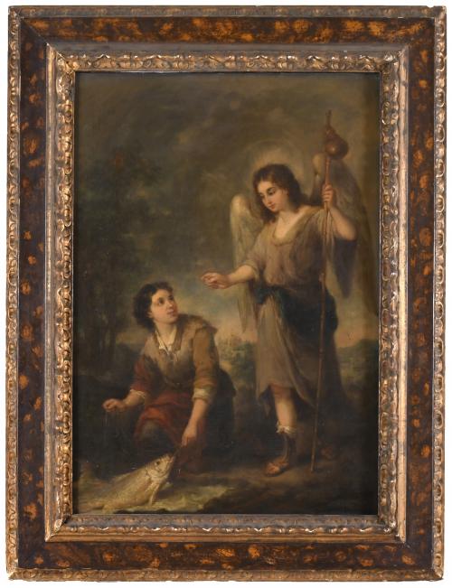 ESCUELA SEVILLANA, SIGLO XIX. "EL ARCANGEL RAFAEL Y TOBIAS".