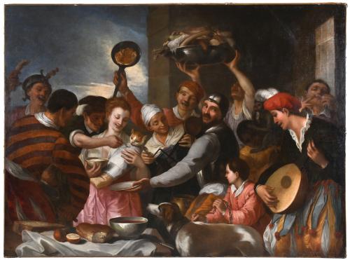 ATRIBUIDO A NICCOLO FRANGIPANE (1555-1600). "LA FIESTA DEL GATITO".