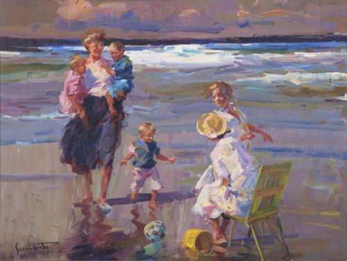 JOSEP SERRASANTA (1916-1998). "EN LA PLAYA".