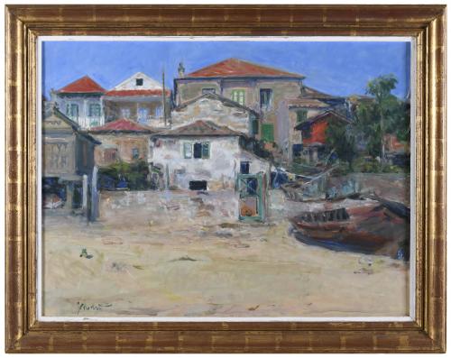 GABINO REY SANTIAGO (1928-2006) "CASAS EN LA PLAYA". Combar