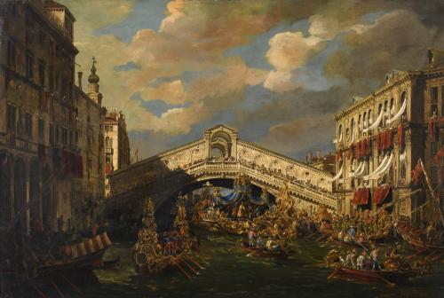 FRANCESCO ZANIN (1824-1884). "REGATA BAJO EL PUENTE DE RIALTO. VENECIA", 1855.