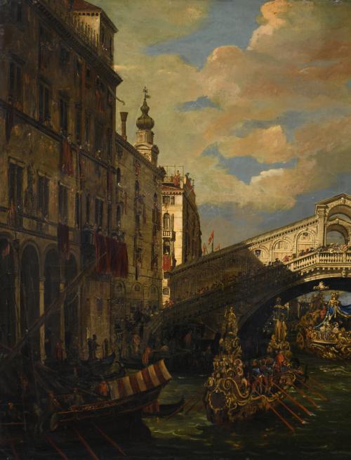 FRANCESCO ZANIN (1824-1884). "REGATA BAJO EL PUENTE DE RIAL