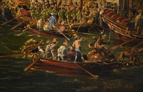 FRANCESCO ZANIN (1824-1884). "REGATA BAJO EL PUENTE DE RIAL