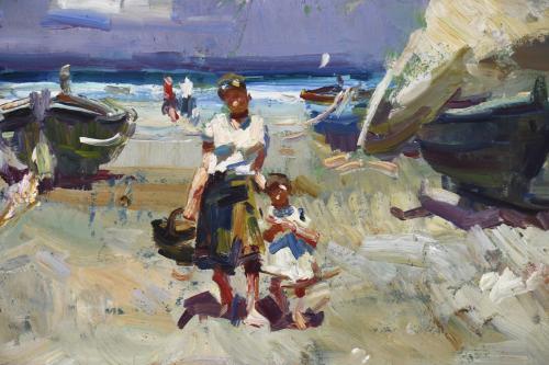 JOSEP SERRASANTA (1916-1998). "BARCAS Y FIGURAS EN LA PLAYA