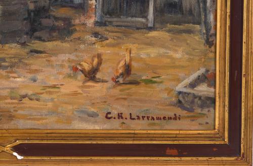 C.R. LARRAMENDI (XIX-XX).  "PATIO CON GALLINAS".