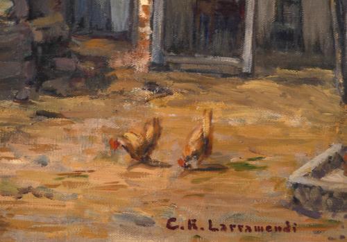 C.R. LARRAMENDI (19TH-20TH CENTURY). "COURTYARD WITH HENS".