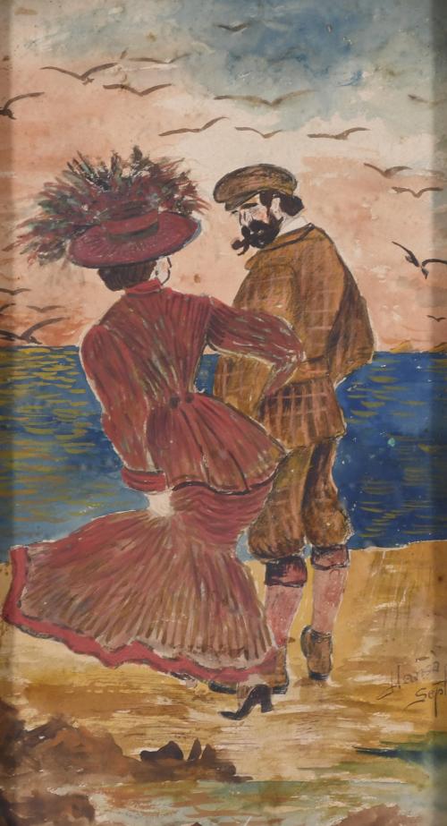 ESCUELA CATALANA, PPS. SIGLO XX. "PAREJA EN LA PLAYA DE LLANCÀ".