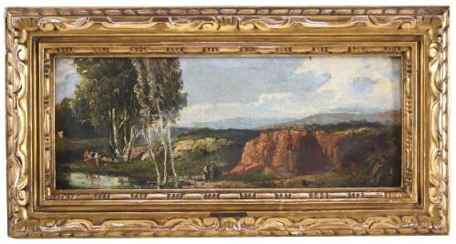 FRANCESC TORRESCASSANA (1845-1918). "PAISAJE CON FIGURAS".