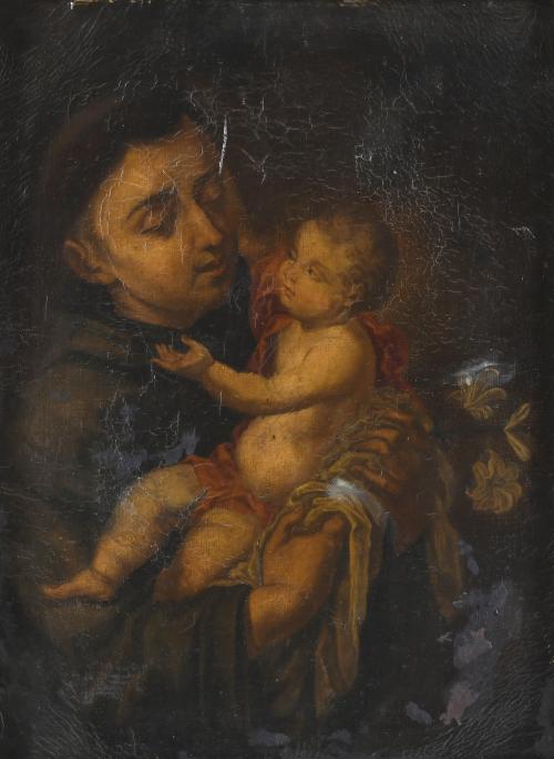 ESCUELA ESPAÑOLA, SIGLO XVIII. "SAN ANTONIO DE PADUA Y EL NIÑO".