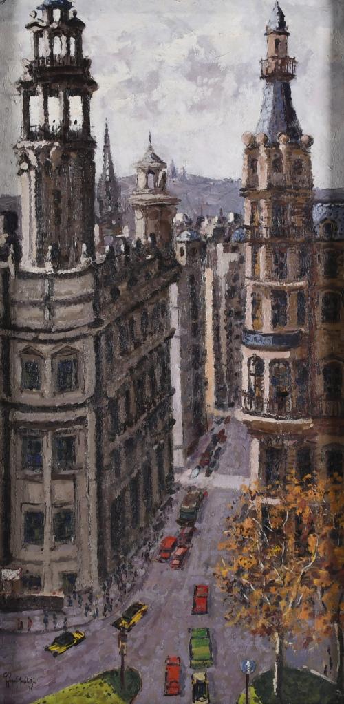 JORDI PAGANS MONTSALVATGE (1932-2017). "VISTA DE LA VIA LAIETANA DE BARCELONA", 1971.