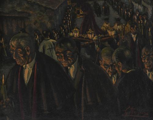 JESÚS GALLEGO MARQUINA (1900-1987). "PROCESIÓN", 1986.