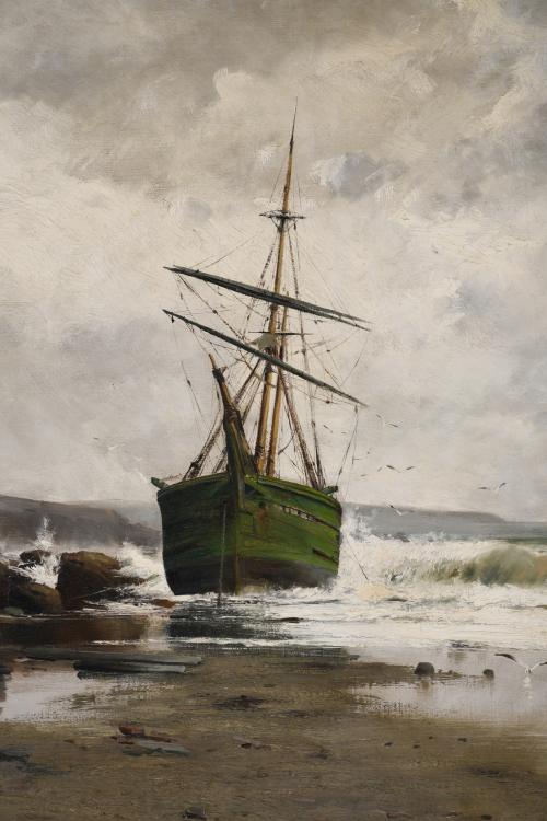 RICARDO MANZANET (1852-1939) "BARCO VARADO TRAS LA TEMPESTA