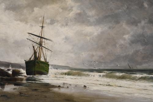 RICARDO MANZANET (1852-1939) "BARCO VARADO TRAS LA TEMPESTA