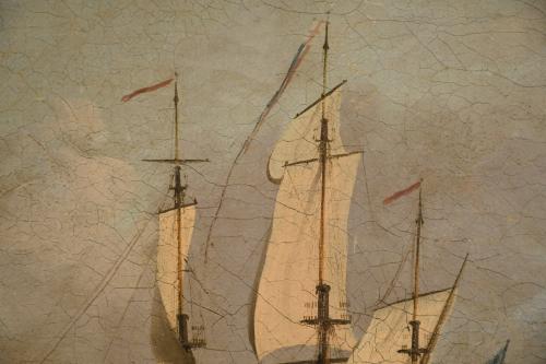 ATRIBUIDO A LUDOLF BACKHUYSEN II (1717-1782). "BARCOS EN EL