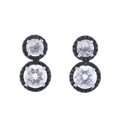 PENDIENTES CON CUARZO Y DIAMANTES NEGROS.