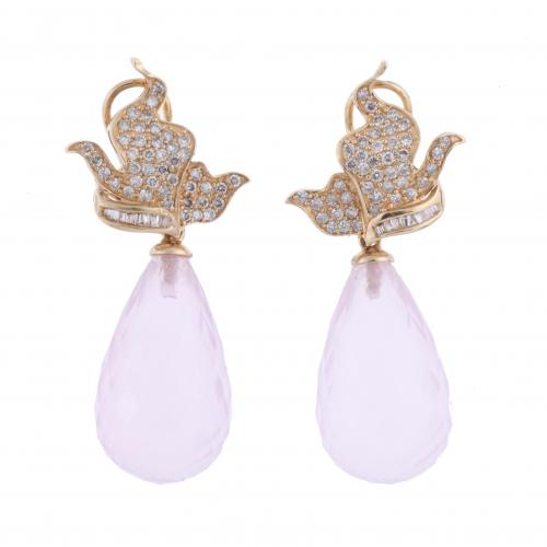 PENDIENTES CUARZO BRIOLET Y DIAMANTES.