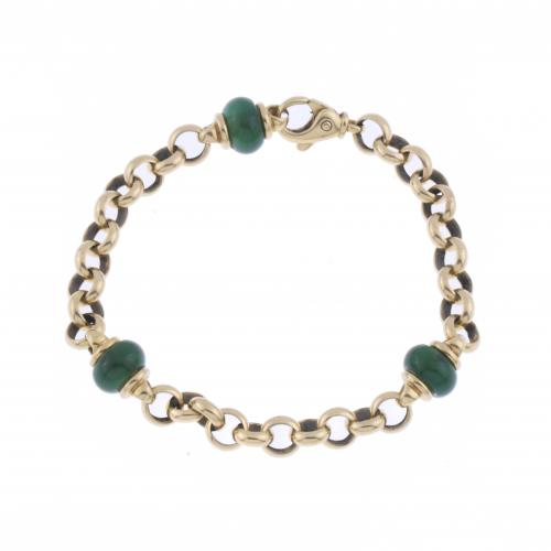 PULSERA DE ESLABONES CON CUENTAS EN ÁGATA VERDE.