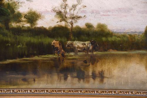 JOAQUIM VAYREDA VILA (1843-1894). "LANDSCAPE WITH COWS".