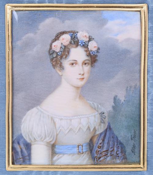 ALBERT THEER (1815-1902).  MINIATURE OF A LADY.