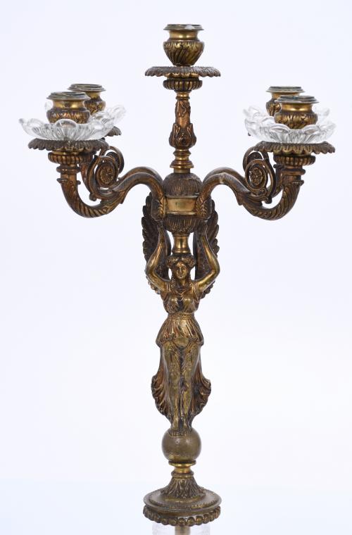 PAREJA DE CANDELABROS FRANCESES ESTILO IMPERIO, PPS. SIGLO 