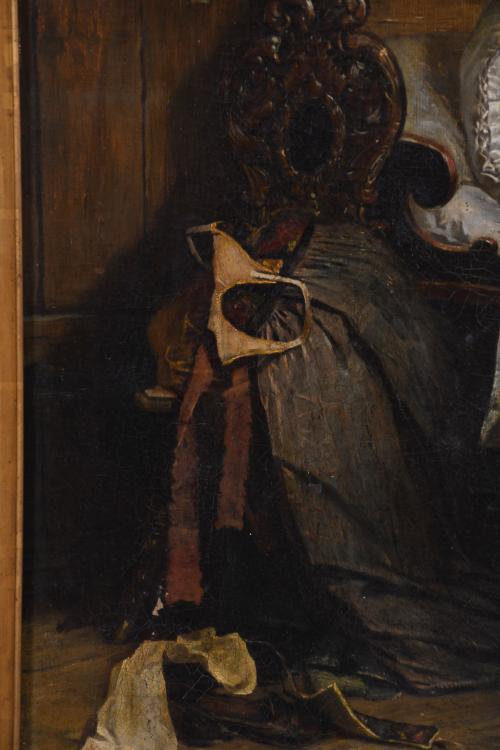 ESCUELA HOLANDESA, SIGLO XIX. "MUJER LEYENDO". 