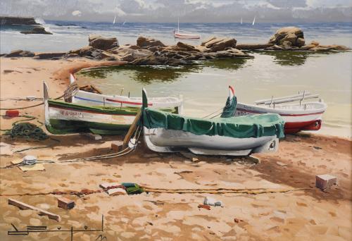 RAMON PUJOL BOIRA (1949). PAIR OF SEASCAPES.