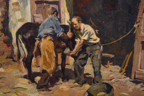 JOSEP SERRASANTA (1916-1998). "DONKEY&#39;S HORSESHOEING".