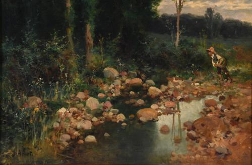 JOSEP ARMET I PORTANELL (1843-1911). "PAISAJE FLUVIAL CON F