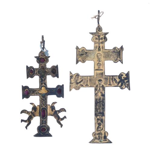 PAIR OF ARCHIEPISCOPAL OR PATRIARCHAL CROSSES IN GILDED BRO