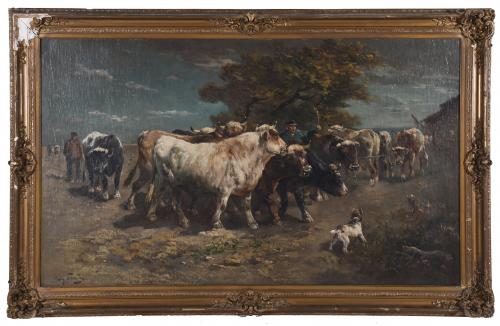 HENRY SCHOUTEN (1857/64-1927).  "VACAS Y PASTORES".