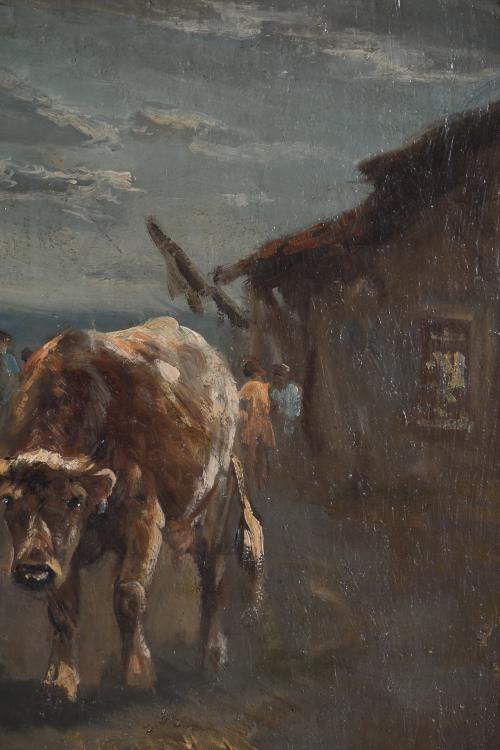 HENRY SCHOUTEN (1857/64-1927).  "VACAS Y PASTORES".