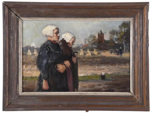 20TH CENTURY DUTCH SCHOOL. "BRETON COUPLE WALKING".