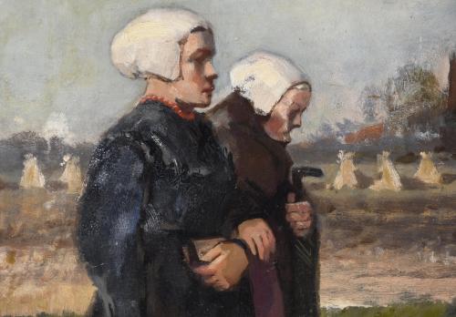 20TH CENTURY DUTCH SCHOOL. "BRETON COUPLE WALKING".