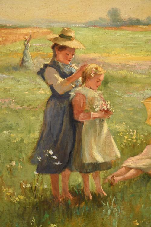 20TH CENTURY DUTCH SCHOOL. "FIELD WITH GIRLS".