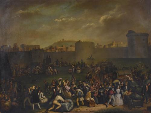 835-ANTONI FERRAN Y SATAYOL (1786-1857).  "LA POBLACIÓN DE BARCELONA HUYENDO DE LA CIUDAD EL 23 DE JUNIO DE 1843".