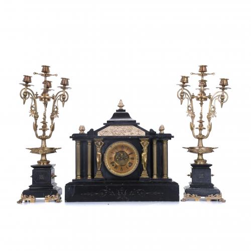 TABLE CLOCK WITH BELLE EPOQUE DECORATION, 20TH CENTURY.