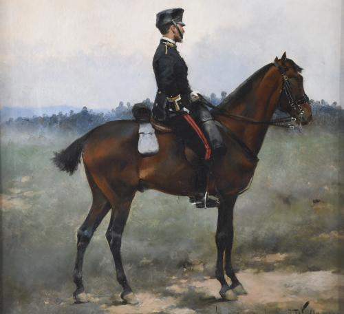 JOSEP CUSACHS I CUSACHS (1851-1908). "SOLDADO A CABALLO", 1