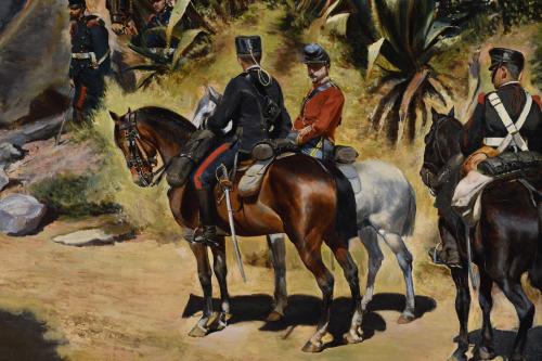 ESCUELA ESPAÑOLA, SIGLO XIX. "MILITARES Y CABALLOS", 1897.