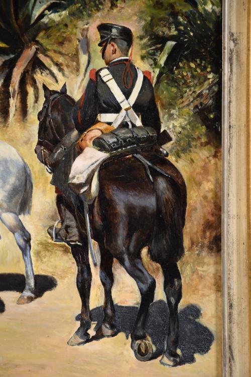 ESCUELA ESPAÑOLA, SIGLO XIX. "MILITARES Y CABALLOS", 1897.