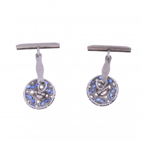 ART DECO CUFFLINKS WITH DIAMONDS AND SAPPHIRES.