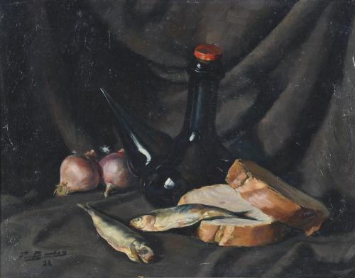 ESCUELA ESPAÑOLA, SIGLO XX. "BODEGÓN DE LAS SARDINAS", 1932.