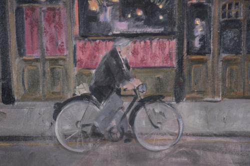 ANTONI VIVES FIERRO (1940). "CALLE CON FIGURA EN BICI", 197