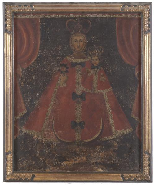 ESCUELA ESPAÑOLA, SIGLO XVII-XVIII. "LA VIRGEN DEL ROSARIO