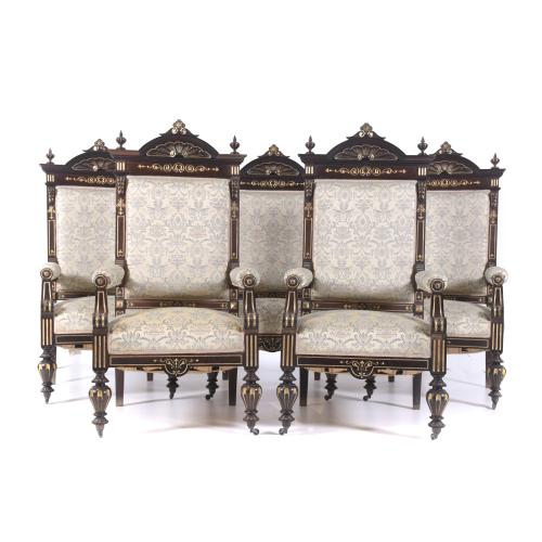 579-FIVE ALPHONSINE PERIOD ARMCHAIRS, CIRCA 1890.