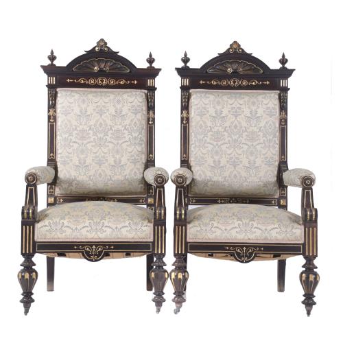 FIVE ALPHONSINE PERIOD ARMCHAIRS, CIRCA 1890.