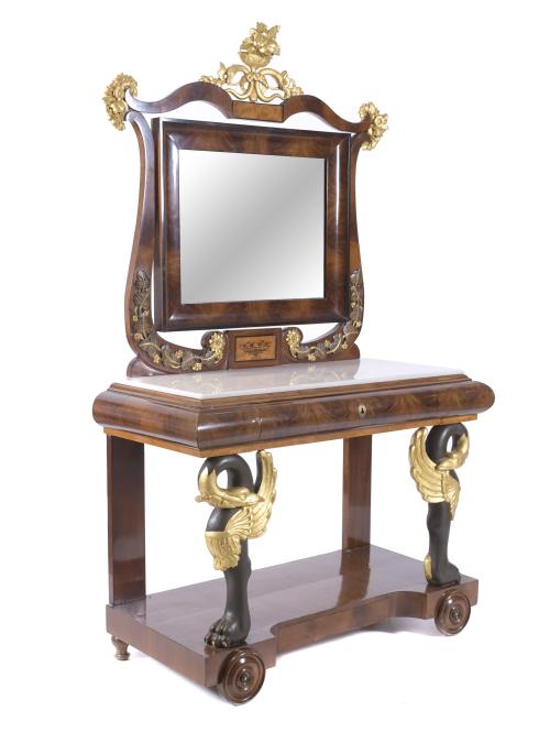 FERDINAND CATALAN CONSOLE WITH MIRROR, CIRCA 1820.